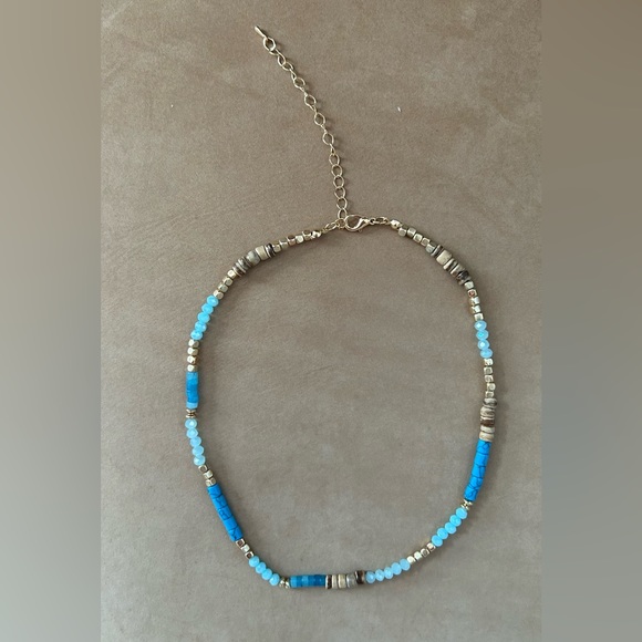 Moon and Stars Gold Medallion Necklace with Blue Gold Beaded Necklace Set- New - Picture 5 of 9